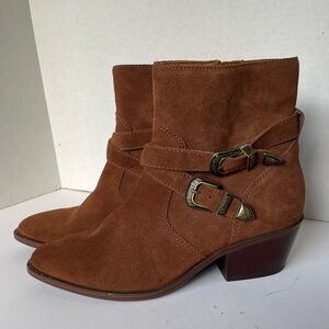 Patricia Nash brown suede booties with gold buckles size 8.5